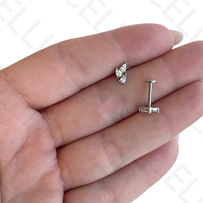 Piercing de Aço - três brilhantes formato gota