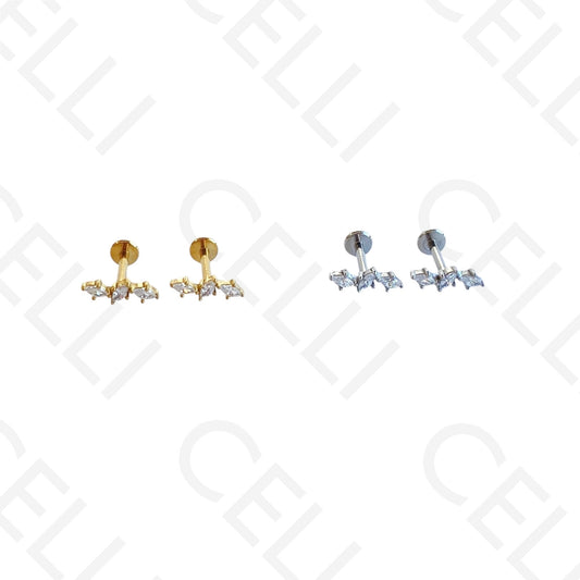 Piercing de Aço - três brilhantes ovais