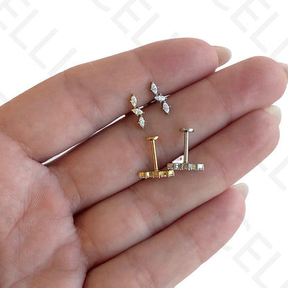 Piercing de Aço - três brilhantes ovais