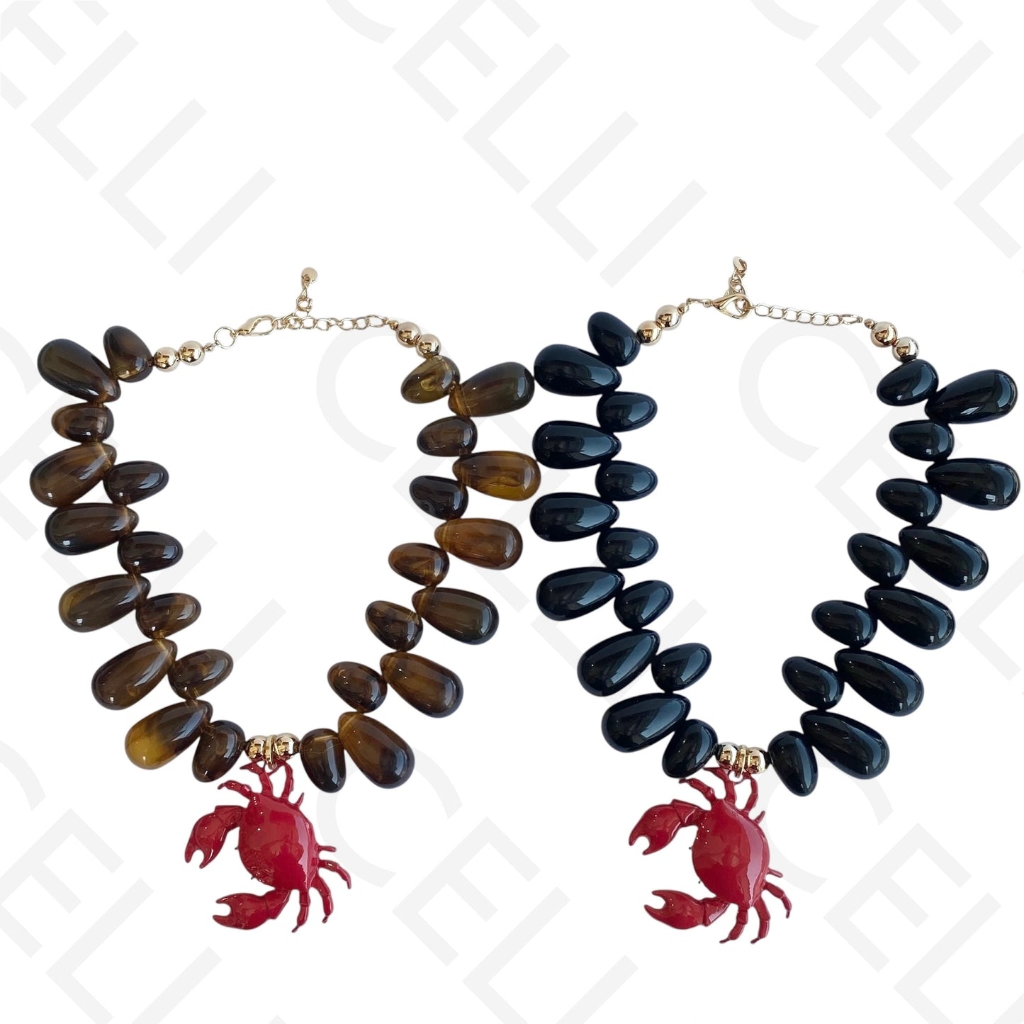 Colar de moda - contas ovais com medalha caranguejo esmaltado