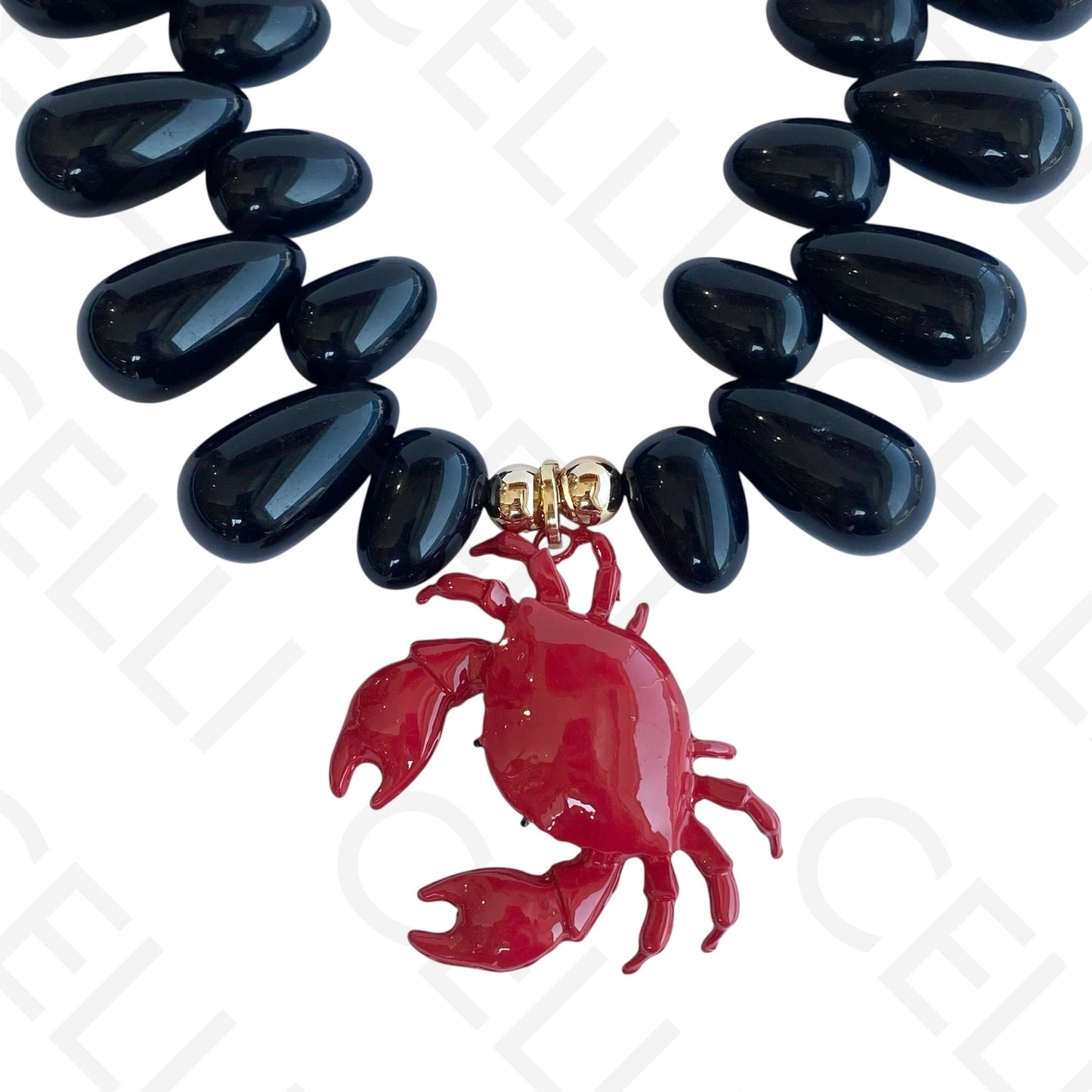 Colar de moda - contas ovais com medalha caranguejo esmaltado