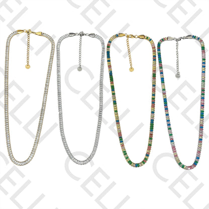 Steel Necklace - Rectangular Zirconias 5mm 6mm Simple