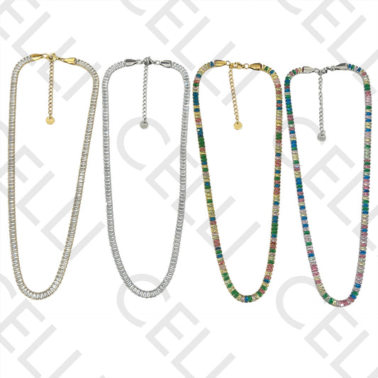 不锈钢项链 - 5毫米 6毫米矩形锆石简约款