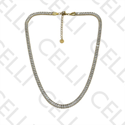 Steel Necklace - Rectangular Zirconias 5mm 6mm Simple
