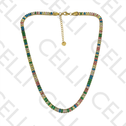 Steel Necklace - Rectangular Zirconias 5mm 6mm Simple