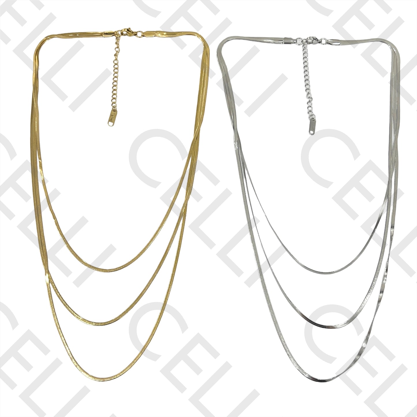 Collar plano de acero serpiente - 3 piezas juntas