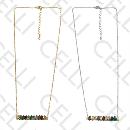 矩形锆石钢制项链