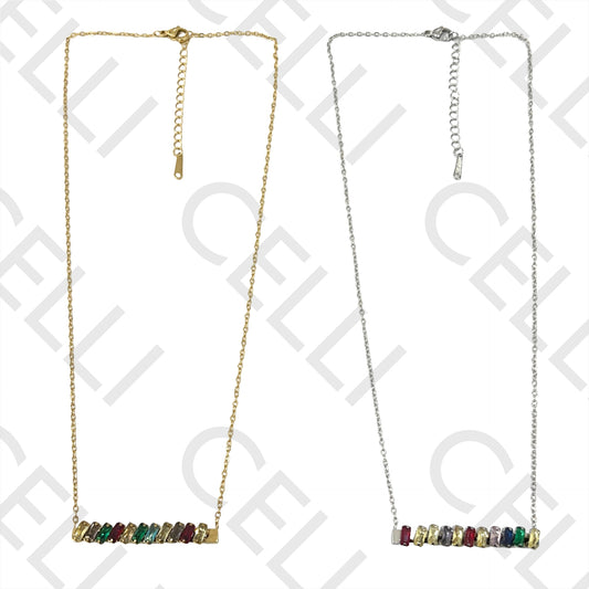 不锈钢项链 - 矩形锆石