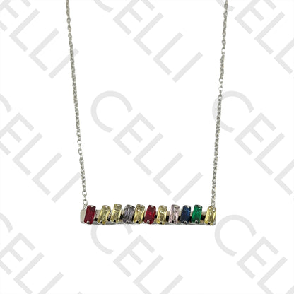 矩形锆石钢制项链