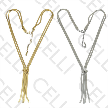 Flattened Double Snake Steel Necklace - Rose