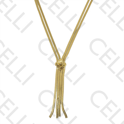 Flattened Double Snake Steel Necklace - Rose