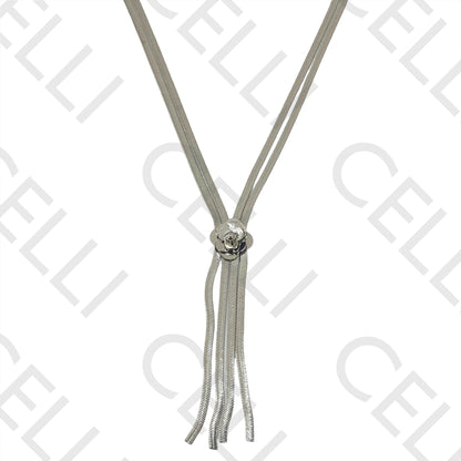 Flattened Double Snake Steel Necklace - Rose