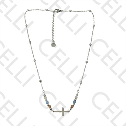 刻面宝石与水平十字钢制项链