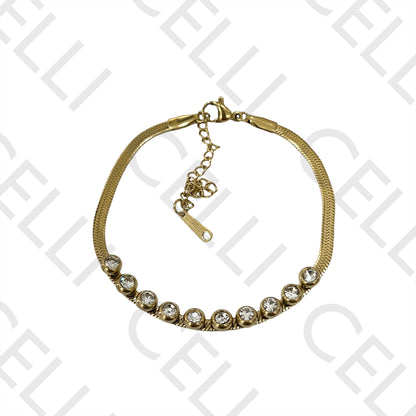 Colar / Pulseira de Aço - snake espalmado com brilhantes transparentes