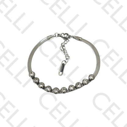 Colar / Pulseira de Aço - snake espalmado com brilhantes transparentes