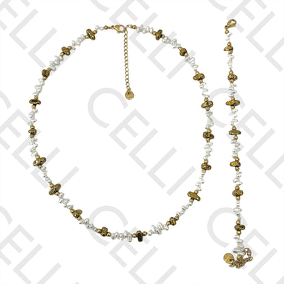 Colar / Pulseira de Aço - pérolas irregulares e hematitas