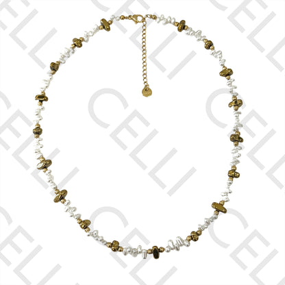 Colar / Pulseira de Aço - pérolas irregulares e hematitas