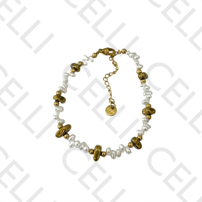 Colar / Pulseira de Aço - pérolas irregulares e hematitas