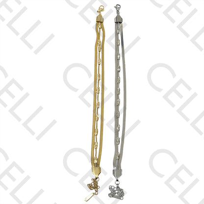 不锈钢手链 - 三重扁平蛇形设计