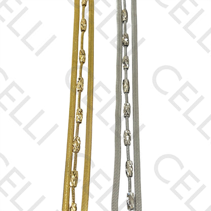 不锈钢手链 - 三重扁平蛇形设计