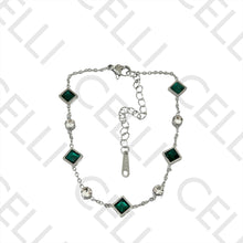 Cargar imagen en el visor de la galería, Pulsera de acero - diamantes verdes redondos y cuadrados
