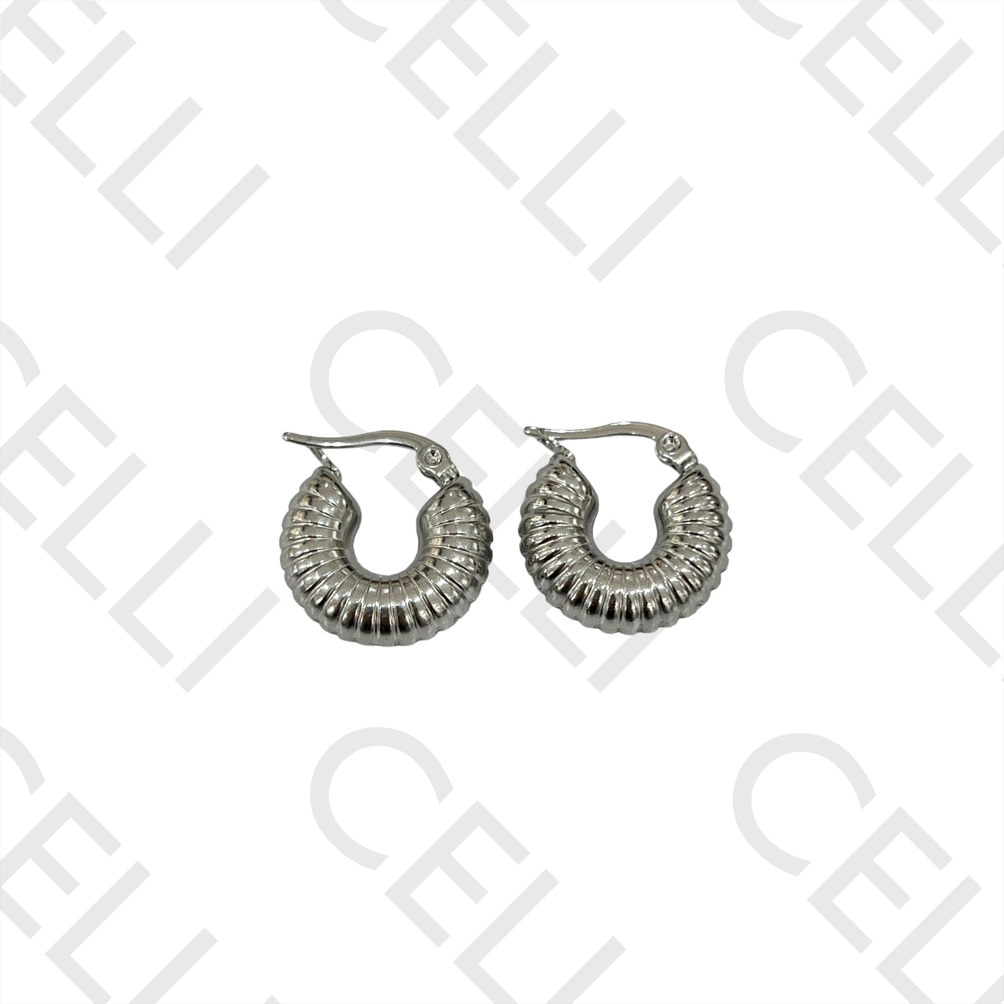 钢制耳环 - 带条纹细节