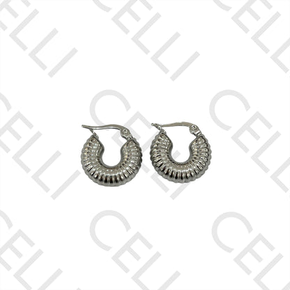 钢制耳环 - 带条纹细节