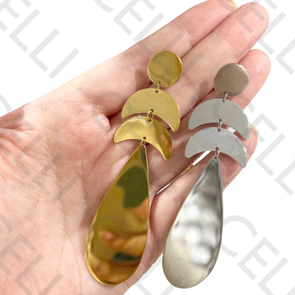 钢制耳环 - 叶子（镜面）