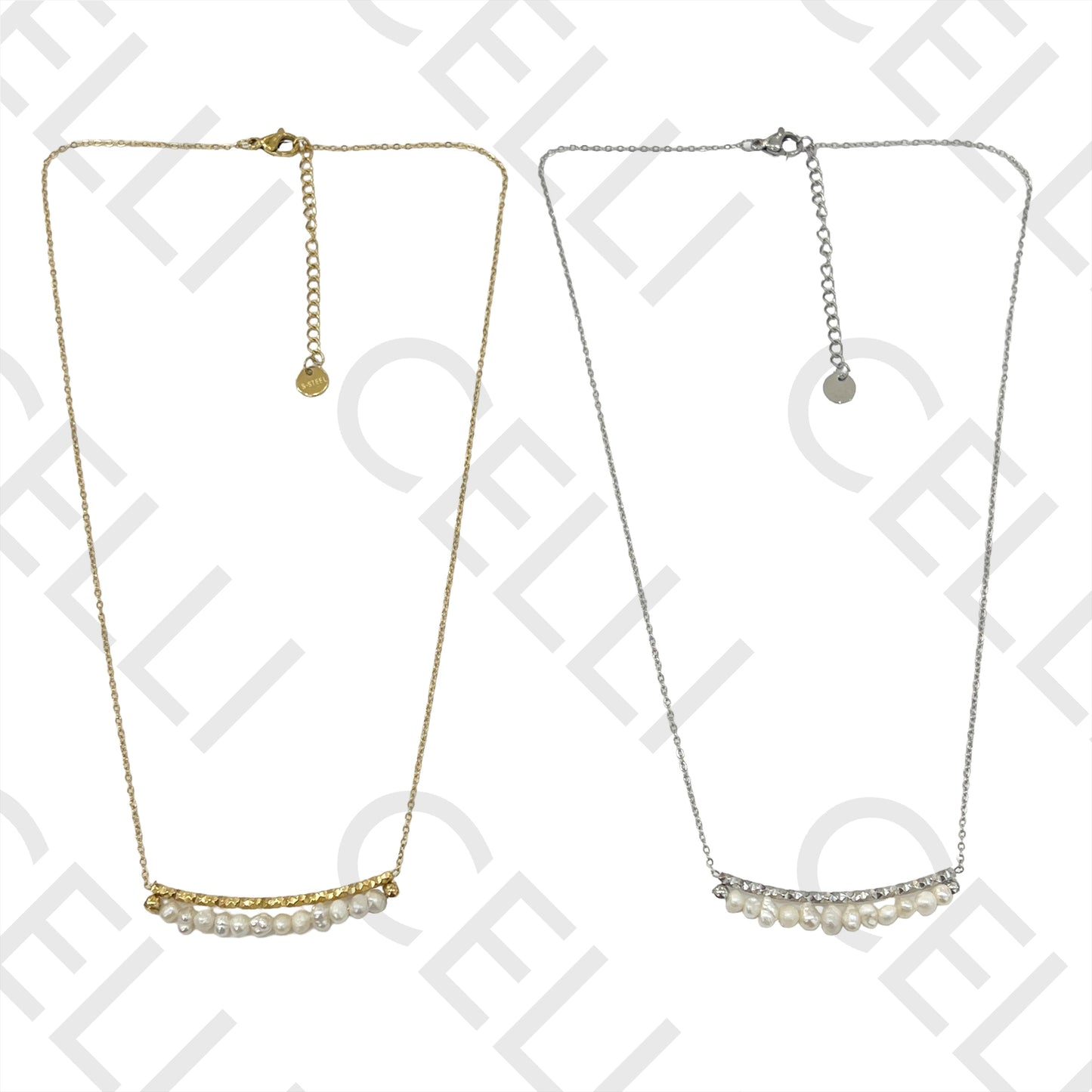 钢制项链 - 淡水珍珠