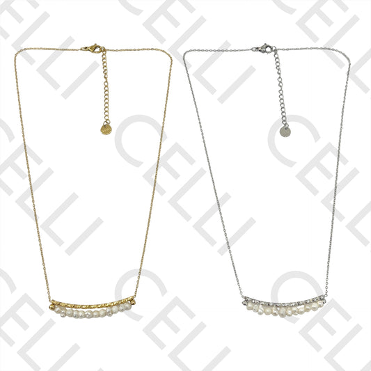 钢制项链 - 淡水珍珠