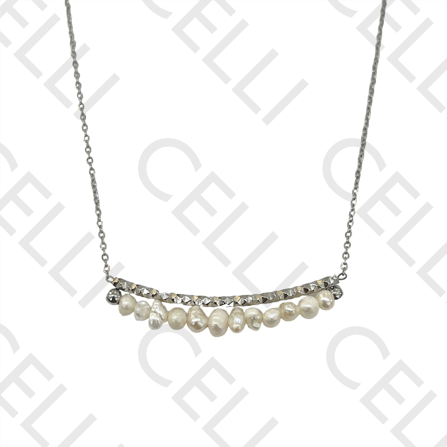 钢制项链 - 淡水珍珠