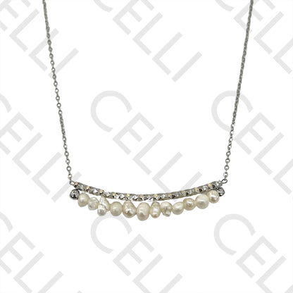 钢制项链 - 淡水珍珠