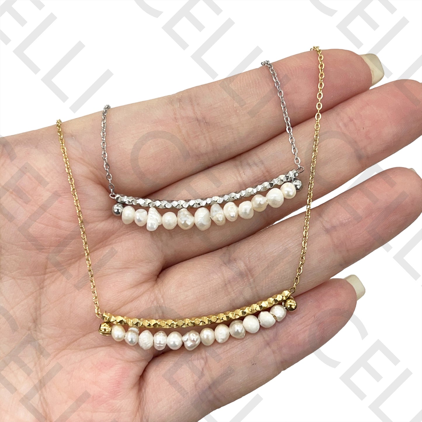 钢制项链 - 淡水珍珠