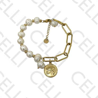 不锈钢手链 - 淡水珍珠（内部为钢链，焊接链节）