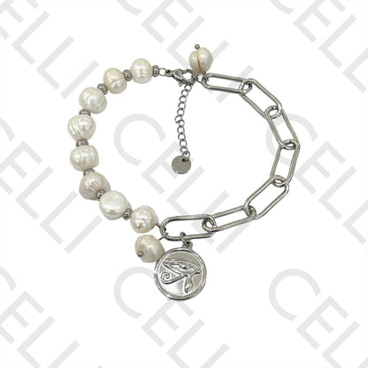 不锈钢手链 - 淡水珍珠（内部为钢链，焊接链节）