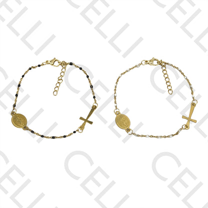 Stainless Steel Bracelet - Enamel Chain with Saint and Cross