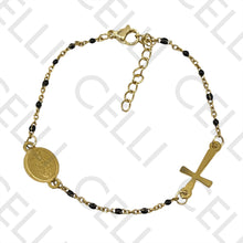 Cargar imagen en el visor de la galería, Pulsera de acero - cadena esmaltada con santo y cruz
