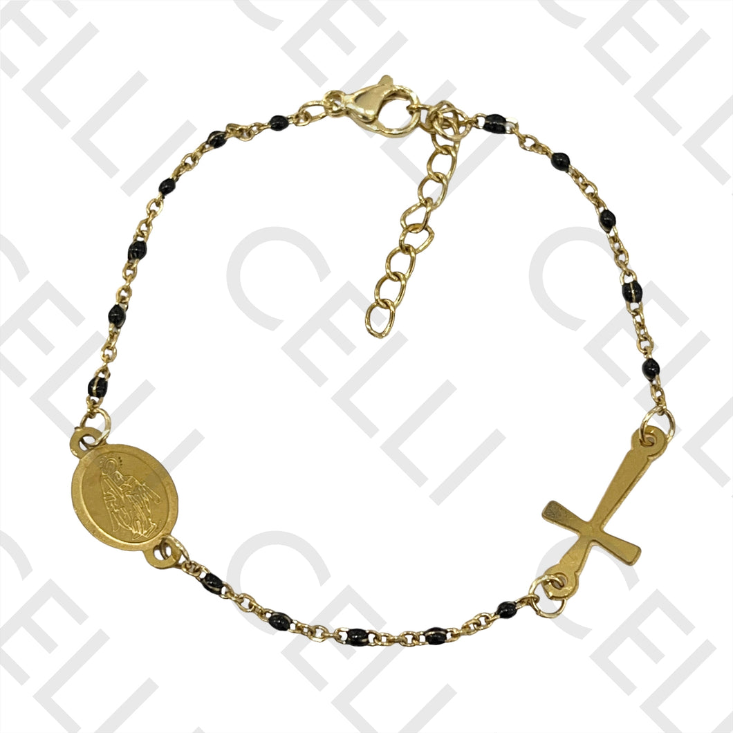 Pulsera de acero - cadena esmaltada con santo y cruz