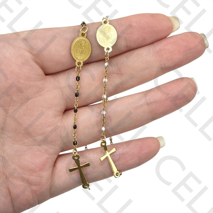 Stainless Steel Bracelet - Enamel Chain with Saint and Cross