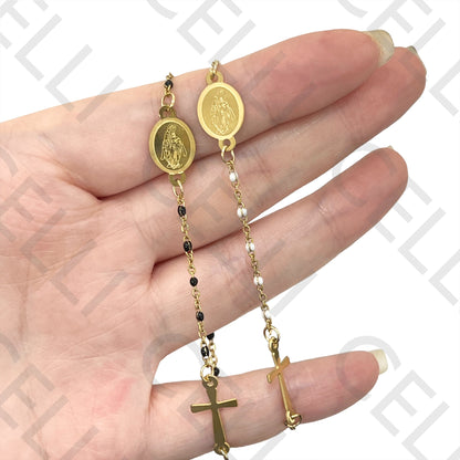 Stainless Steel Bracelet - Enamel Chain with Saint and Cross