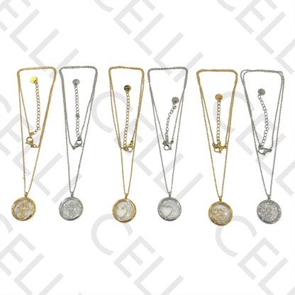 Steel Necklace - Glass Medal with Zirconias Inside