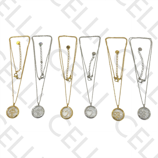 不锈钢项链 - 内含锆石的玻璃吊坠