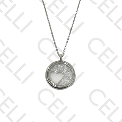 Steel Necklace - Glass Medal with Zirconias Inside