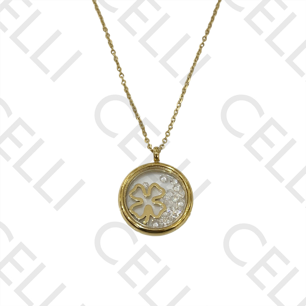 Collar de acero - medalla de cristal con circonitas en el interior