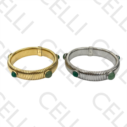 不锈钢手链 - 细节（弹簧条纹）带天然石头