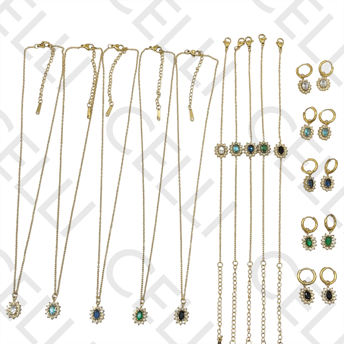 Colar / Pulseira / Brinco de Aço - brilhantes simples