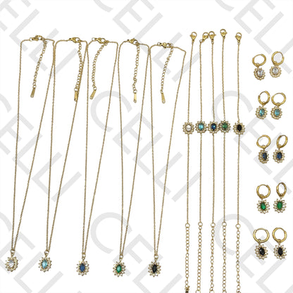 Colar / Pulseira / Brinco de Aço - brilhantes simples