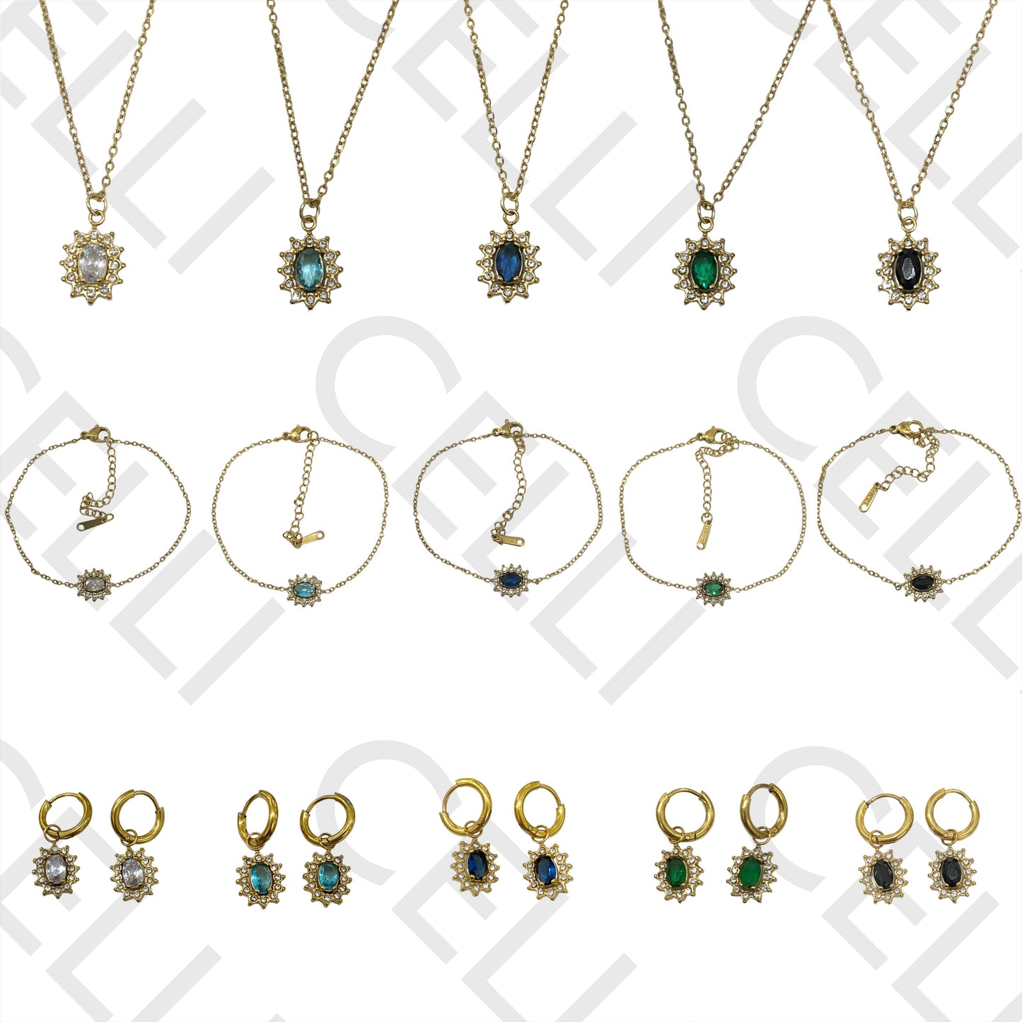 Colar / Pulseira / Brinco de Aço - brilhantes simples