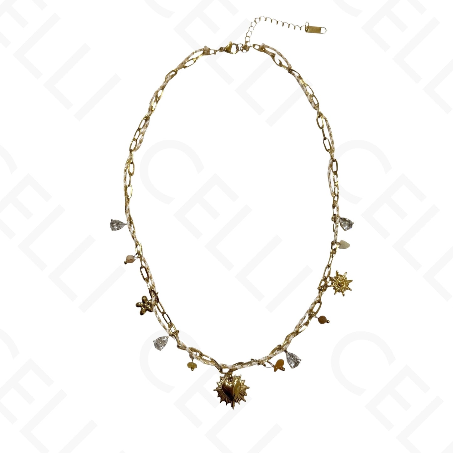 Steel necklace - square with mother-of-pearl