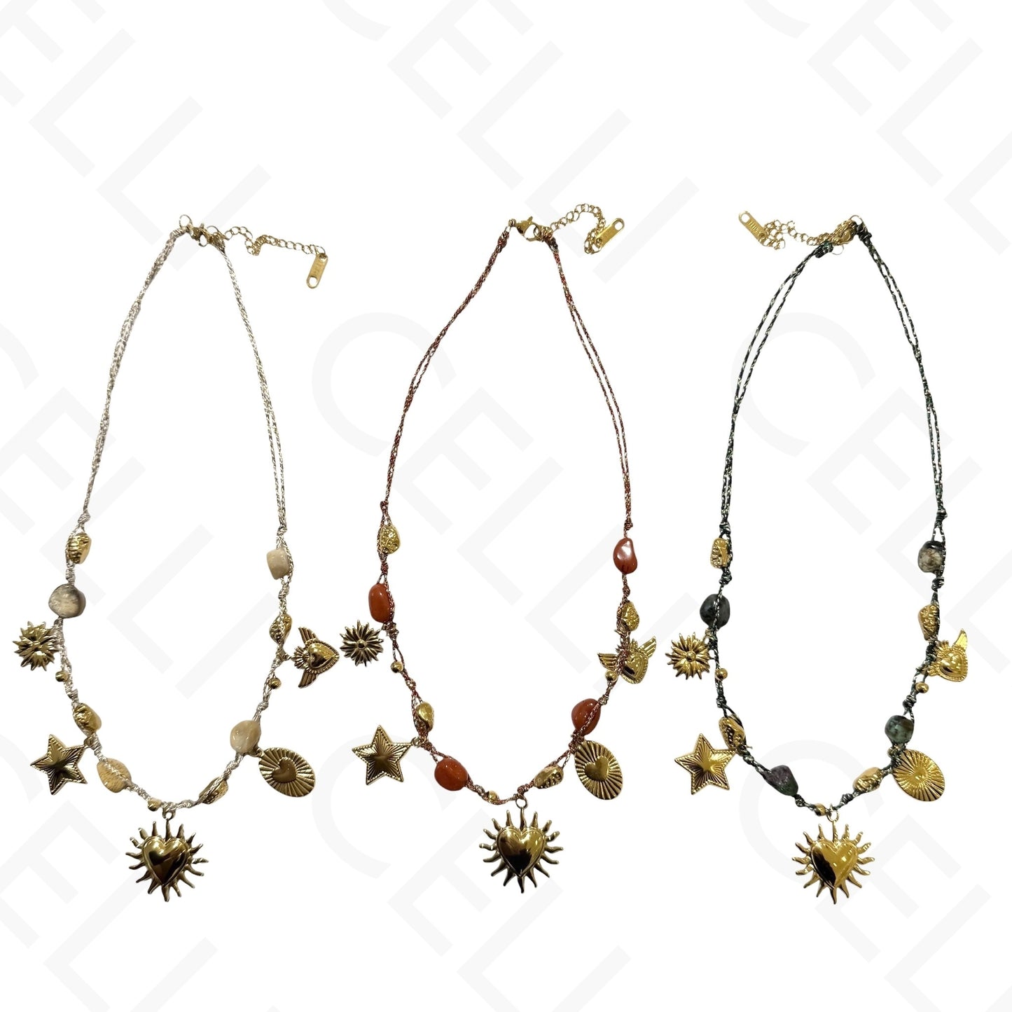 Steel necklace - square with mother-of-pearl